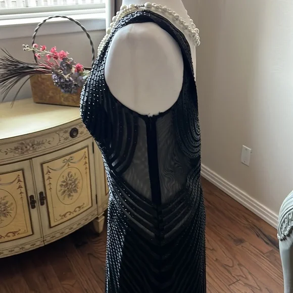 Alberto Makali Black Mesh, Ribbon and Crystal Studded Gown - Picture 6 of 13